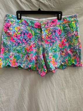 Lilly Pulitzer Buttercup Knit Scallop Hem Shorts - Amalfi Blue Alligator Isle
